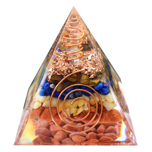 <b>Crystal</b> <b>Chip</b> Pyramid Resin Epoxy Craft Desktop Ornament Home Decoration 4 Layers Stone With Copper Coil - Product Image 5