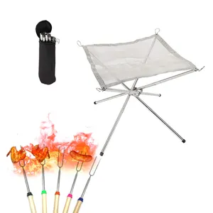 Novo atualizado Camping Fire Pit dobrável dobrável malha fogo Pits lareira Camping Gear para pátio quintal