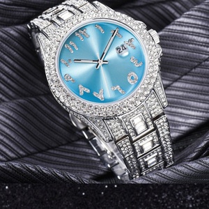 Reloj de Lujo Único para Hombre con Diamantes, Reloj Redondo Plateado con Números Árabes, Esfera Personalizada, Reloj de Pulsera de Cuarzo de Lujo con Circonitas - Product Image 4
