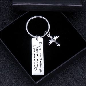 Cheap Bulk Gifts 316L Stainless Steel Silver Jewelry Drive Safe Keyring Airplane Link <b>Key</b> <b>Chain</b> Personalize - Product Image 2