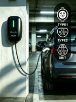 Cargador de Vehículos Eléctricos Putainen Serie TJ de 7.7kW, Montado en Pared, Tipo 1, 32A, CA, 220V, para Uso Comercial y Doméstico
