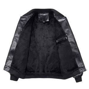 Blouson bomber brodé <span class=keywords><strong>à</strong></span> col montant pour <span class=keywords><strong>homme</strong></span> grande taille, idéal pour <span class=keywords><strong>la</strong></span> <span class=keywords><strong>moto</strong></span> |   Blouson aviateur en cuir doublé polaire ample - Product Image 5