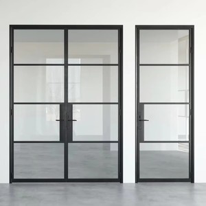 強化ガラスを使用したモダンな外観の正面玄関ドア、カスタムデザインのシングル/ダブルフレンチドア - Product Image 4