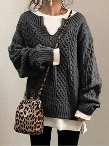 Taglia grande <span class=keywords><strong>donna</strong></span> autunno e inverno europa e il nuovo Cardigan a maglia lunga e spessa ampio maglione con cappuccio <span class=keywords><strong>donna</strong></span> - Product Image 2