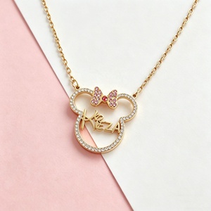 Personalized <b>Custom</b> Script <b>Name</b> <b>Necklace</b> Cute Pendant With Pink Crystal Bow Cubic Zirconia Cartoon <b>Necklace</b> Birthday Gift - Product Image 1