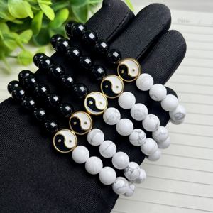 Kristall Tai Chi Yin Yang Paar-Armband aus Natürlichem Obsidian & Weißem Howlith im Feng-Shui-Stil, Armreif als Schmuckgeschenk - Product Image 3