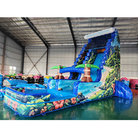 Toboggan aquatique gonflable tropical palmier en promotion, toboggan aquatique commercial gonflable avec piscine amovible pour enfants et adultes