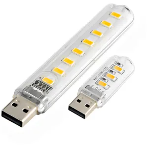 2 шт./лот светодиодный мини USB фонарик, USB зарядка, компьютер, лампа для чтения, рабочий свет, 3 светодиода 8 LED белый/теплый белый