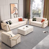 Set Sofa Kulit Mewah Modern untuk Ruang Tamu, Sofa Putih Berlapis Kain, Sofa Seksional untuk Rumah, Hotel, Villa, Furnitur