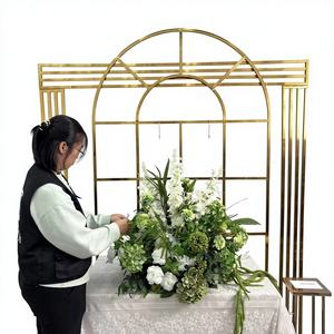 ซุ้มแต่งงานสีทองเงา ฉากหลังดอกไม้ ขาตั้งเหล็ก ฉากเวที งานพิธี งานเลี้ยง ตกแต่งบ้าน อุปกรณ์ประกอบฉากโลหะชุบทอง - Product Image 1