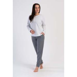 ชุดนอนผ้าแจ็คการ์ดแบบอินเตอร์ล็อค ไซส์ XXL พร้อมผ้าคลุมไหล่ยาว ผ้าคลุมไหล่แบบวงรี ชุดนอนผ้าฝ้าย - สีขาว - สีขาว - Product Image 2