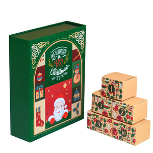 Caja de Regalo Plegable de Lujo Personalizada, Verde Mate Laminado, Calendario de Adviento de 12/24 Días, para Cosméticos y Dulces - Product Image 1
