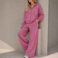Ensemble deux pièces pour femme, sweat à capuche et pantalon de jogging en tissu éponge, coupe ample, couleur unie, fermeture éclair, qualité supérieure, OEM ODM, automne