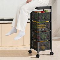Chariot de rangement roulant à 3/4/5 niveaux avec couvercle supérieur, panier en fil métallique pour fruits et légumes, étagère de rangement rotative avec roulettes