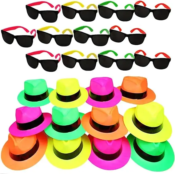 Неоновые Гангстерские шляпы и солнцезащитные очки забавные шляпы для вечеринки Неоновые товары для вечеринки неоновые наряды