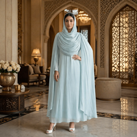 Ensemble 2 pièces sans plis avec hijab assorti, robe élégante et modeste longueur cheville, couleur unie, pour le quotidien et les fêtes, en polyester, Abaya de Dubaï