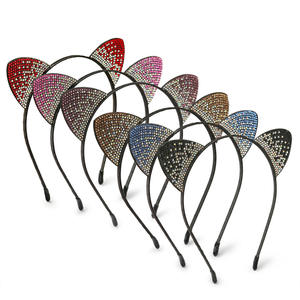 عصابة رأس لطيفة للأطفال على شكل أذني قطة مع أربطة شعر ملونة من حجر الراين للارتداء اليومي وتزيين الحفلات - Product Image 1