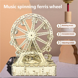 Boîte à musique en bois 3D en forme <span class=keywords><strong>de</strong></span> grande <span class=keywords><strong>roue</strong></span> et jouet en bois en forme <span class=keywords><strong>de</strong></span> grande <span class=keywords><strong>roue</strong></span> - Boîte à musique en bois 3D artisanale avec design rotatif pour l'affichage - Product Image 4
