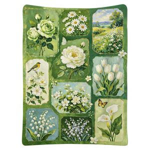 Couverture en flanelle à motifs floraux, couverture de sieste, douce pour la peau, réversible, pour chambre à coucher, salon, impression personnalisée - Product Image 4