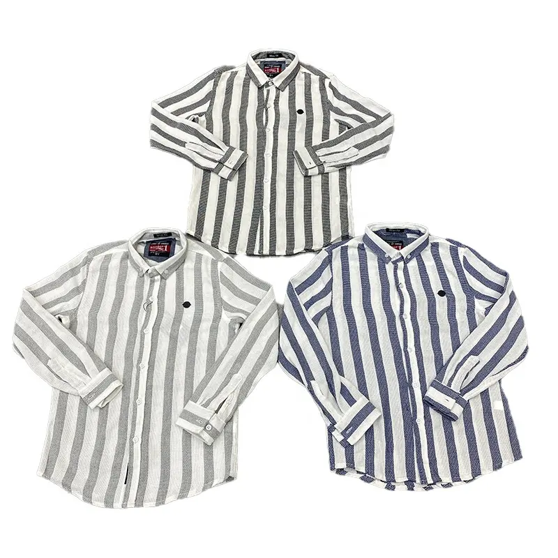 Chemise décontractée rayée confortable pour enfants tissu tissé à petite étiquette personnalisé col rond durable pour garçon spécial