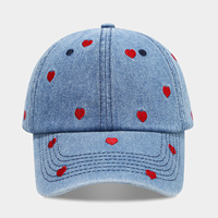 Gorra de Béisbol de Mezclilla con Bordado de Corazón Vintage para Mujer, con Letras y Visera Curva, Cierre a Presión, para la Moda de Primavera