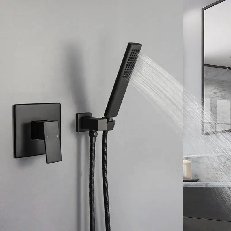 KINGLIONS Matt Black Square Badezimmer Conceal Mixer Dusch armatur Wand montage Niederschlag Hand brause kopf System Multi Spray Bad