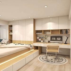 पूरे घर को अनुकूलित आधुनिक शैली लकड़ी के बेडरूम सेट भंडारण पर्यावरण के अनुकूल तमामी बेड के लिए वार्डरोब - Product Image 1