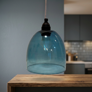 Modern Hand-Blown Teal Glass Pendant <b>Light</b> smooth dome-shaped glass shade with a rich turquoise tint ambient glow contemporary - Product Image 3