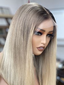 Cabello Virgen Personalizado para Peluca, Cabello Humano Europeo, Corte Bob Mediano, Encaje Transparente, Color Castaño Ceniza con Reflejos Rubios Claros - Product Image 5