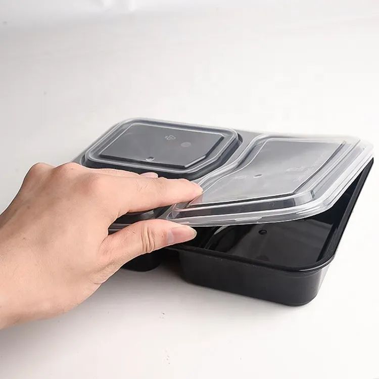 Eco-friendly 3 Compartment Microwavable Disposable Takeaway Bento Lunch Box Food Container