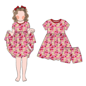 Vestido de Manga Corta con Estampado de Cerezas y Conjunto de Pantalones Cortos para Niña, Modelo Nuevo, Diseño de Moda, Personalizado, de Little Glow Kid - Product Image 4