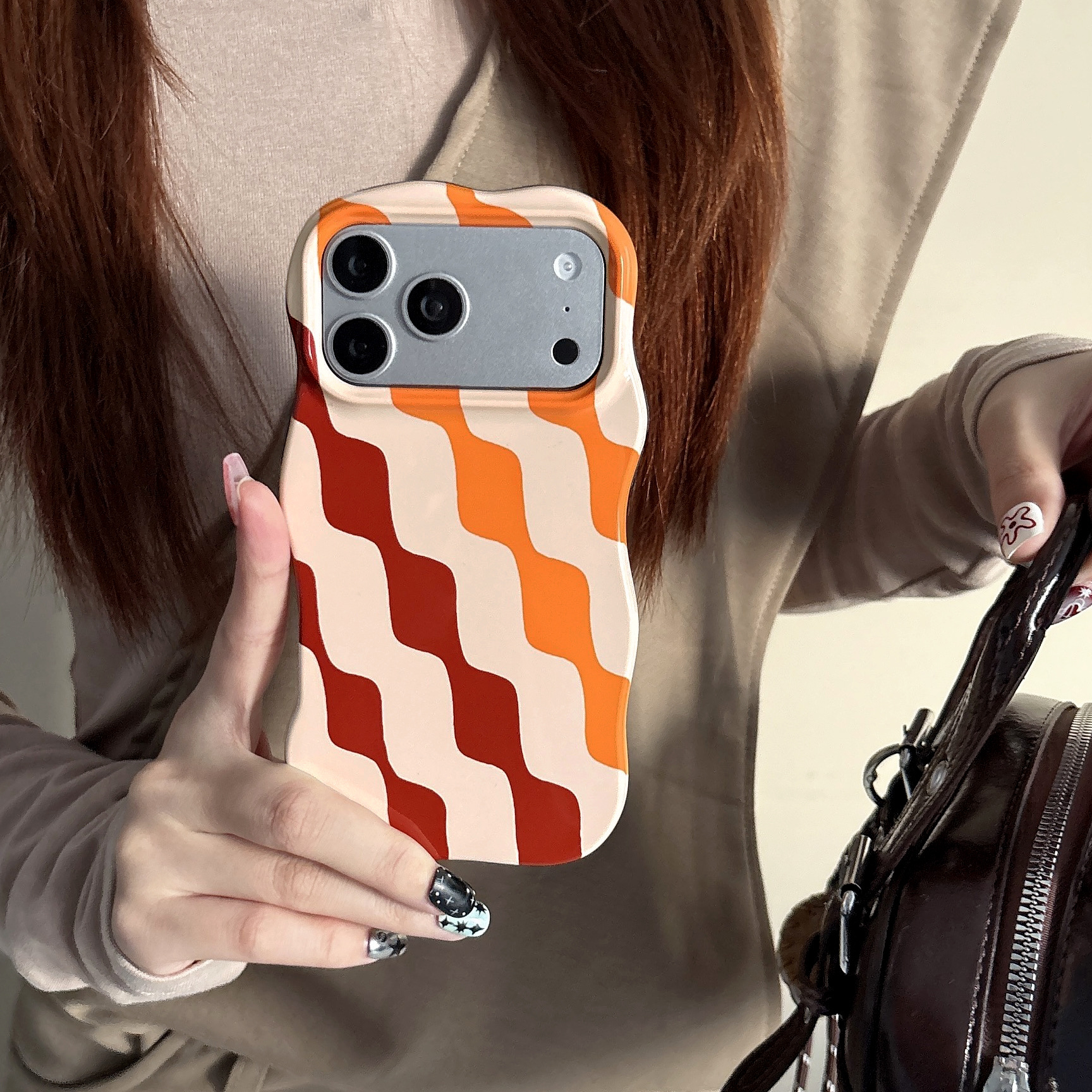 Wavy Film Orange-Red and White Pattern