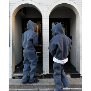 Survêtement Homme Hiver Épais Coton Molleton Français 450 GSM Logo Personnalisé Oversize Baggy <span class=keywords><strong>2</strong></span> Pièces Hoodie Pantalon Streetwear - Product Image 3