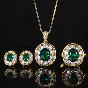 Wholesale Eco-friendly Copper Gold Plated 8*10-5*7mm <b>Emerald</b> Green Cubic Zirconia Retro Jewelry Set for Women - Product Image 1
