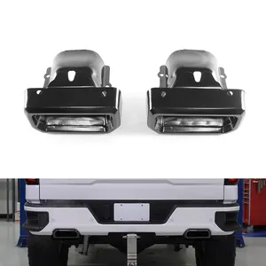 Pair Muffler Exhaust Tips Bezels GLOSS Black for 2019-2023 Chevy Silverado GMC Sierra