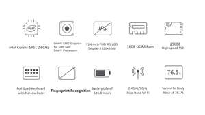 Portátil de 15,6 pulgadas ordenador portátil PC Intel Core M-5Y51 CPU Win10 Pro 16GB <span class=keywords><strong>RAM</strong></span> 256GB SSD Full HD 1920x1080 caja de Metal - Product Image 2