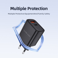 Cargador Rápido USB-C PD 3.0 de 20W con QC 3.0, Puerto Único Tipo-C para Laptop, Tablet y Teléfono, Enchufe de Pared Ignífugo