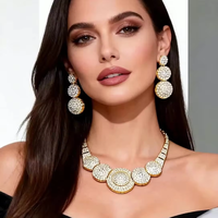 Dubai Mode Vintage Afrikanisches Braut-Hochzeits-Set mit Halskette, Ohrringen und Ring für Damen, Messing 24k Vergoldet mit Zirkonia für Partys und Verlobungen