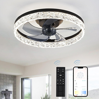 Ventilateur de plafond moderne en acrylique noir de 20 pouces avec lumière LED et télécommande, 5 pales, moteur AC pour chambre à coucher