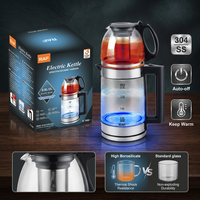 Bouilloire électrique Samovar en verre borosilicate de haute qualité 1,8 L, sans fil, bouilloire turque à ébullition rapide, arrêt automatique pour usage domestique