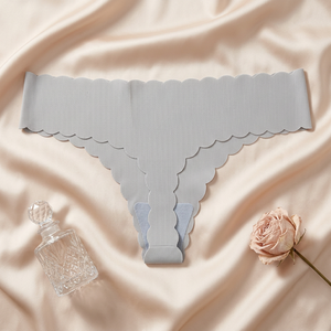 Tangas invisibles de mujer al por mayor, sin costuras, acanaladas, con borde ondulado, bragas sólidas cómodas para deportes y yoga, ropa interior tipo G-string para mujer. - Product Image 3