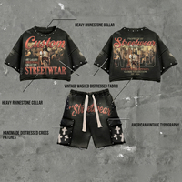 Camiseta Personalizada con Efecto Desgastado, Camiseta Vintage Lavada al Ácido, Camiseta de Algodón con Estampado Gráfico, Camiseta con Pedrería, Corte Holgado para Hombre