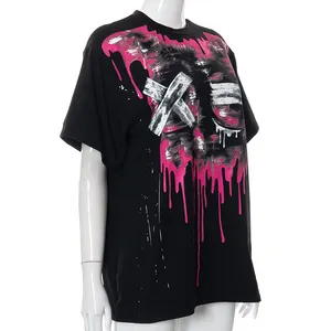 Tie Dye Graffiti Print Women Short Sleeve Graphic T Shirts Y2K Vintage Loose T Shirt Korean <strong>Clothes</strong> Aesthetic <strong>Emo</strong> Tops - Product Image 5