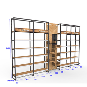 Scaffali per Negozi di Liquori, Mensole da Parete e Pavimento in Metallo e Legno, <span class=keywords><strong>Scaffalature</strong></span> Resistenti - Product Image 5