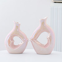 Vase en céramique blanche irisée de forme unique minimaliste ARM LVG, vase floral décoratif pour la maison, ensemble de vases à fleurs en porcelaine rose brillant