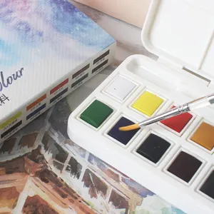 Suprimentos de arte removíveis, mini conjunto de tinta de aquarela com 12 cores para amantes de pintura