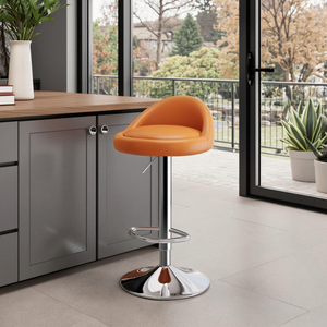 Fabrikverkauf Moderne Höhenverstellbare Theken-Drehstühle mit Chromgestell Gepolsterter Leder-Barhocker mit Fußring - Product Image 2
