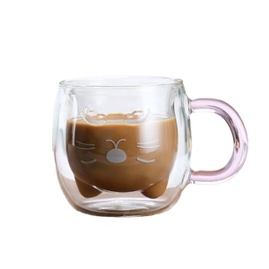 Mug à double paroi en verre avec poignée, motif ours mignon, pour thé, lait, café, expresso, bière de Noël - Product Image 1