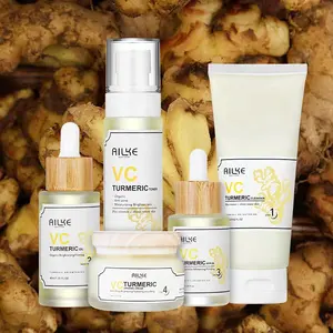 Kit de soins de la peau cosmétique végétalien biologique à faible teneur en quantité minimale de commande éclaircissant anti-acné vitamine C blanchissant ensemble de soins de la peau éclaircissant au curcuma