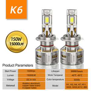 SFIDA K6 150W 6000K <span class=keywords><strong>Faros</strong></span> LED de Alta Potencia para Auto, Caja de Empaque Personalizada, Ajuste Universal 12V 15000LM, Bombillas H4/H7/9005/9006/H11 (<span class=keywords><strong>2</strong></span> Unidades) - Product Image 5